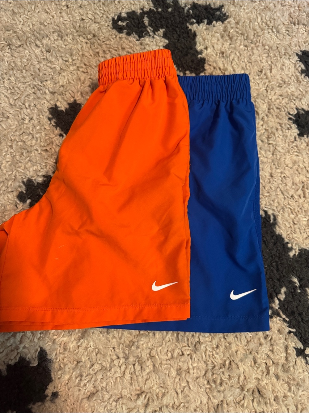 Nike Dri-Fit Kids Orange and Blue Athletic Shorts with White Swoosh Size M 2Pack